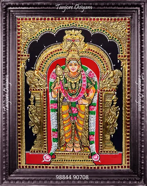 Original Thiruchendur Murugan Tanjore painting ornate gold foil temple style Murugan artwork